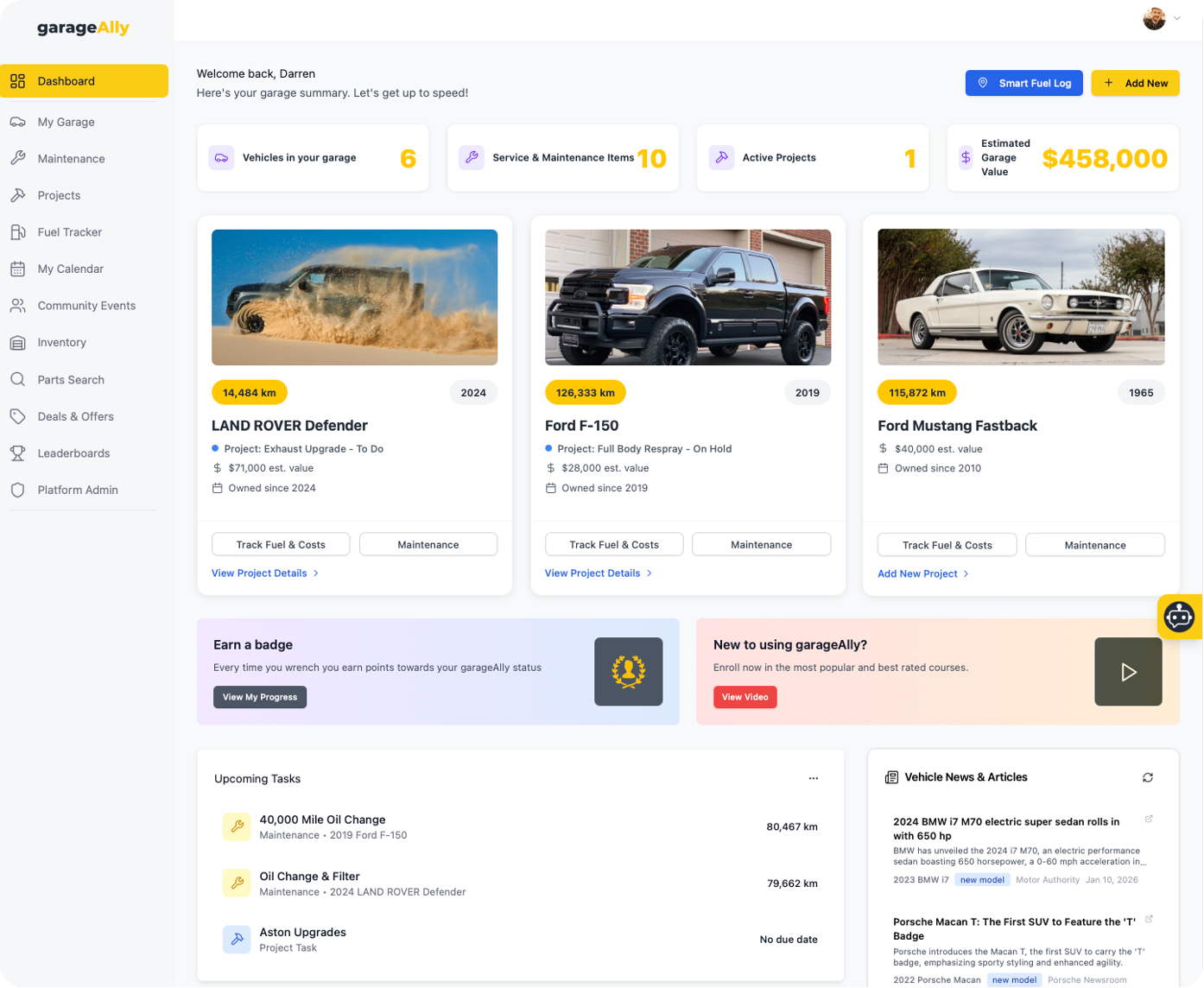 GarageAlly platform screenshot
